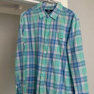 VINEYARD VINES men's S / SMALL blue green slim fit tucker shirt long sleeve